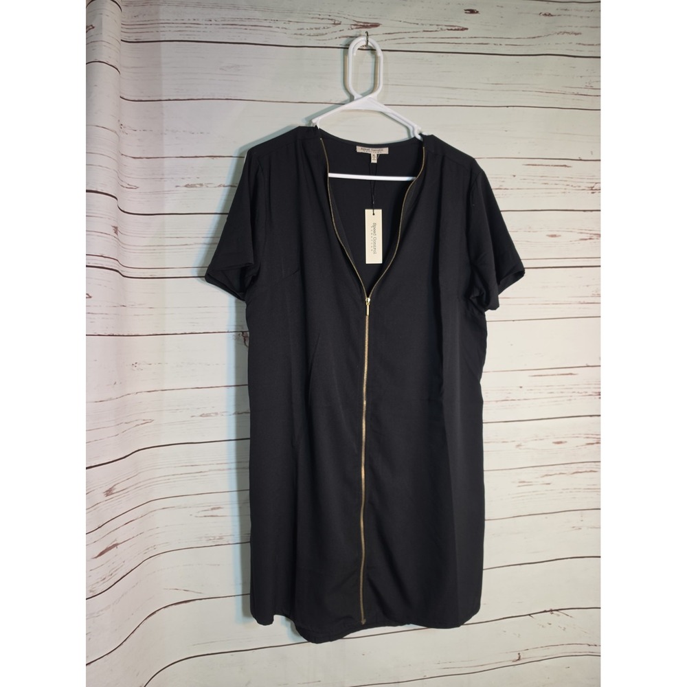 Speed Control New York Womens XL Black Short Sleeve Zip Front Shift Dress NWT